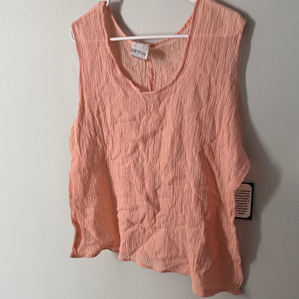 Apparenza New with Tag Peach Crinkle Scoop Neck Tank Size 18W